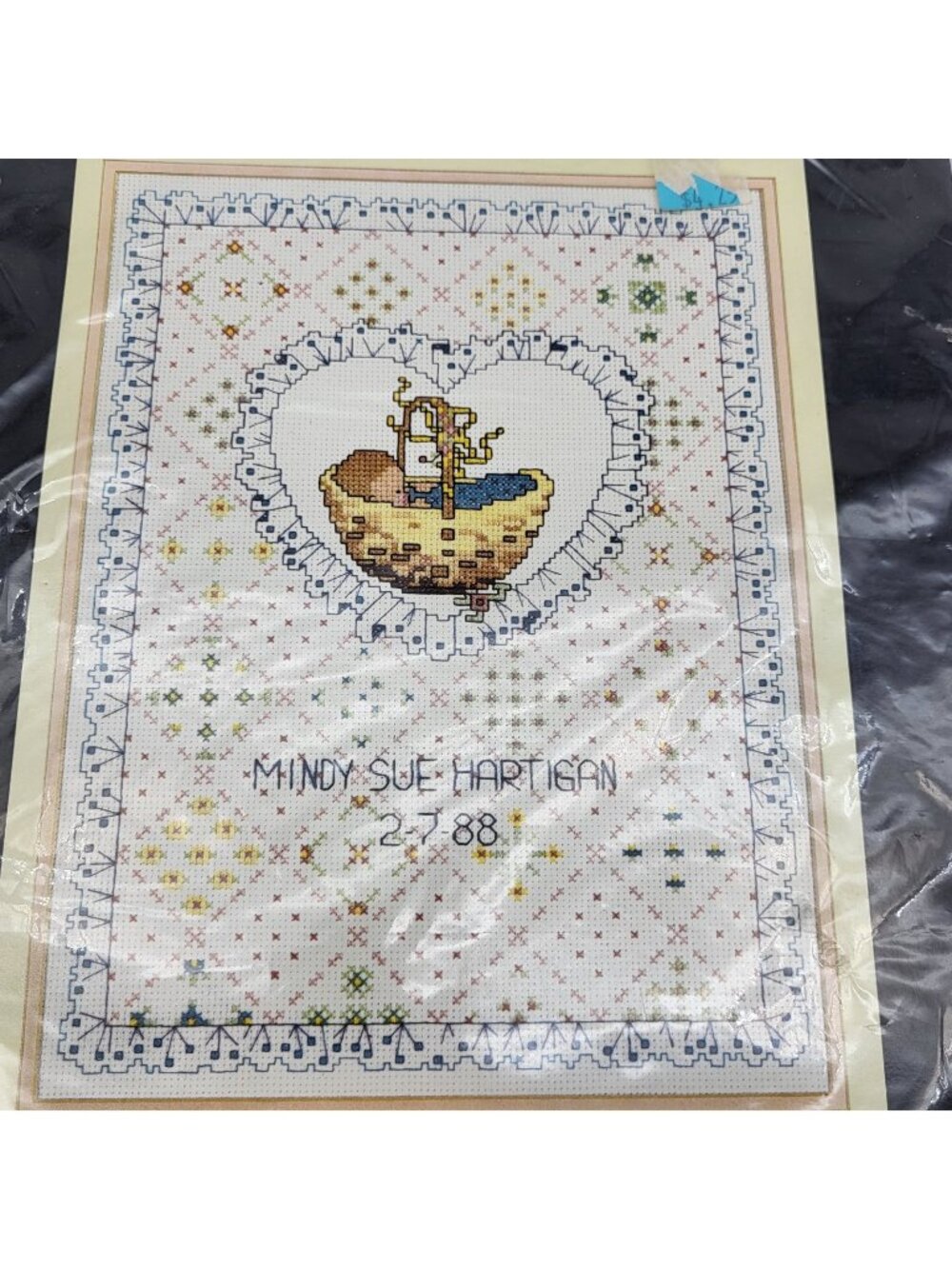VTG Monarch Horizons Counted Cross Stitch Kit Rock A Bye Baby Birth Record